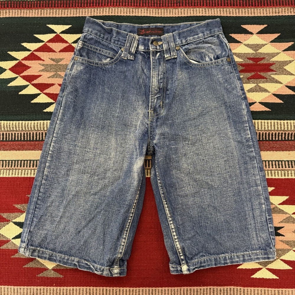 VTG Y2K Jean Station Shorts Jorts 27" Waist Baggy Wide Leg Skater Embroidered